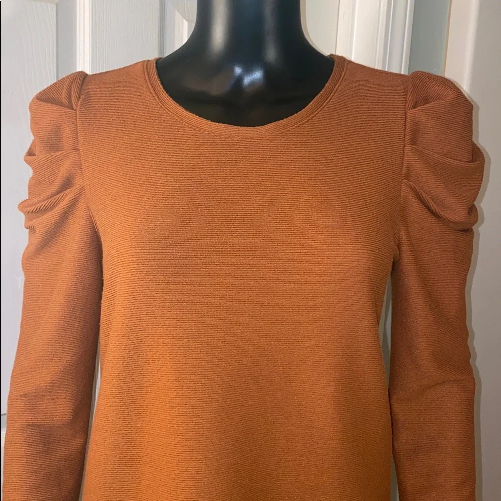 Nine West Burnt Orange Brown Puff Sleeve Sweater Blouse Top